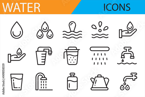 Water Supply and Conservation Icons: Line Art Set for Ecology and Sustainability