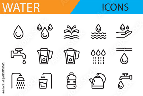 Water Cycle and Conservation: Minimalist Line Art Symbols for Eco-conscious Designs