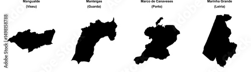 Mangualde, Manteigas, Marco de Canaveses, Marinha Grande outline maps