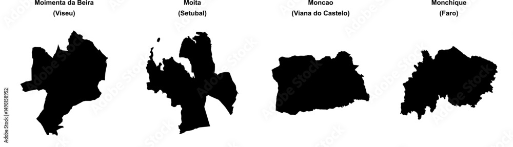Obraz premium Moimenta da Beira, Moita, Moncao, Monchique outline maps