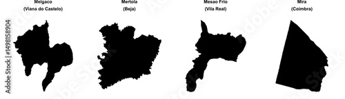 Melgaco, Mertola, Mesao Frio, Mira outline maps