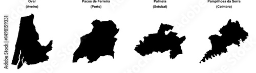 Ovar, Pacos de Ferreira, Palmela, Pampilhosa da Serra outline maps