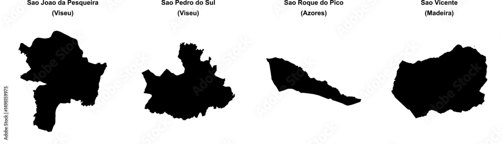Sao Joao da Pesqueira, Sao Pedro do Sul, Sao Roque do Pico, Sao Vicente outline maps Sao Joao da Pesqueira, Sao Pedro do Sul, Sao Roque do Pico, Sao Vicente outline maps