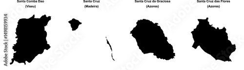 Santa Comba Dao, Santa Cruz, Santa Cruz da Graciosa, Santa Cruz das Flores outline maps