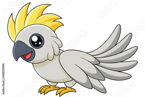 Cartoon Cockatoo Illustration Charming Bird with Golden Crest and Playful Expression Design