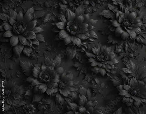 Wallpaper Mural Intricate black charcoal floral wallpaper, elegant texture , luxury, modern Torontodigital.ca