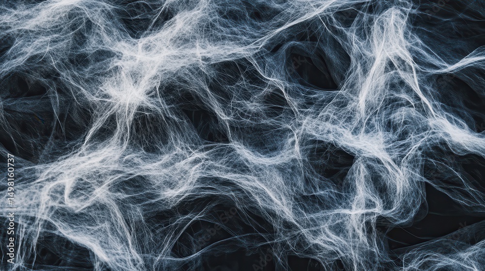 Fototapeta premium Abstract Texture of Fine White Web-Like Fiber on Dark Background