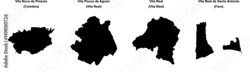 Vila Nova de Poiares, Vila Pouca de Aguiar, Vila Real, Vila Real de Santo Antonio outline maps