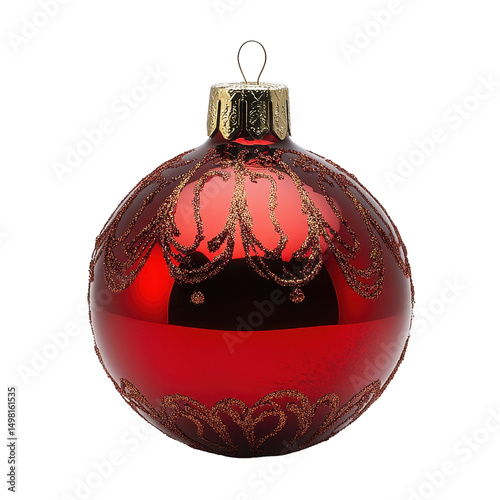 Christmas red ornament with empty on white isolated background