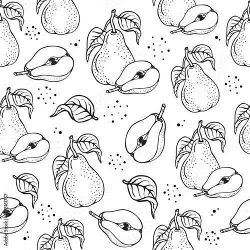 Cute hand draw sketch seamless pattern with pears motif can be used in textiles, for book design, website background and greeting card. Doodle art for simple design.