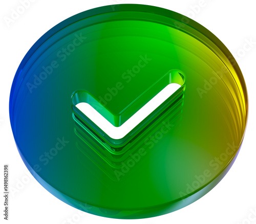 3d check mark realistic icon. colorful infinity with glass effect shaped, 3d rendering illustration for graphic design, yes button,3d render tick sign, presentation isolated on transparent background