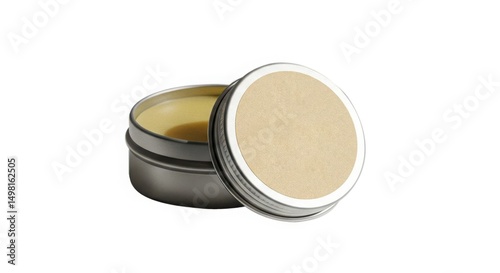 Metal tin of yellow balm with kraft paper label