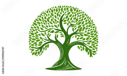 Tree logo vintage style, nature emblem, vector illustration, herbal design, environmental graphic, forest motif, organic branding, wilderness symbol, natural texture.