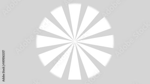 Animated abstract white circle from rays rotates. Looped video. Vector illustration isolated on green background.