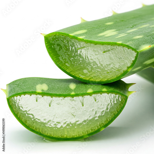 Wallpaper Mural Aloe vera leaf cut diagonally to expose gel, placed on pure white background, captured in high detail with white background Torontodigital.ca