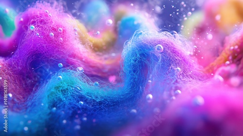 Colorful Abstract Waves of Fiber with Floating Bubbles in Background
