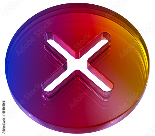 3d rejection icon. Cancel cross or delete sign. Forbidden x symbol. Red 3d cancel icon. Error cross button, close element. Wrong answer sign. colorful infinity with glass effect shaped