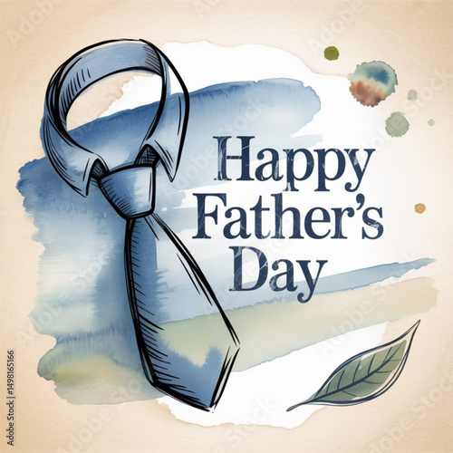 Happy Father's Day.  isolated on white background. Hand drawing neck tie on watercolor background. Vector illustration.