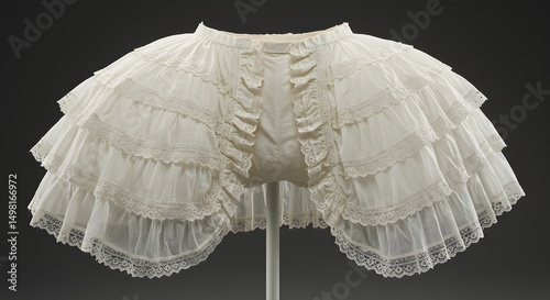 Exquisite Antique Victorian Undergarment: White Cotton Pantaloons with Delicate Lace Trim, Tiered Ruffles, and Historical Charm - A Vintage Fashion Statement for Designers