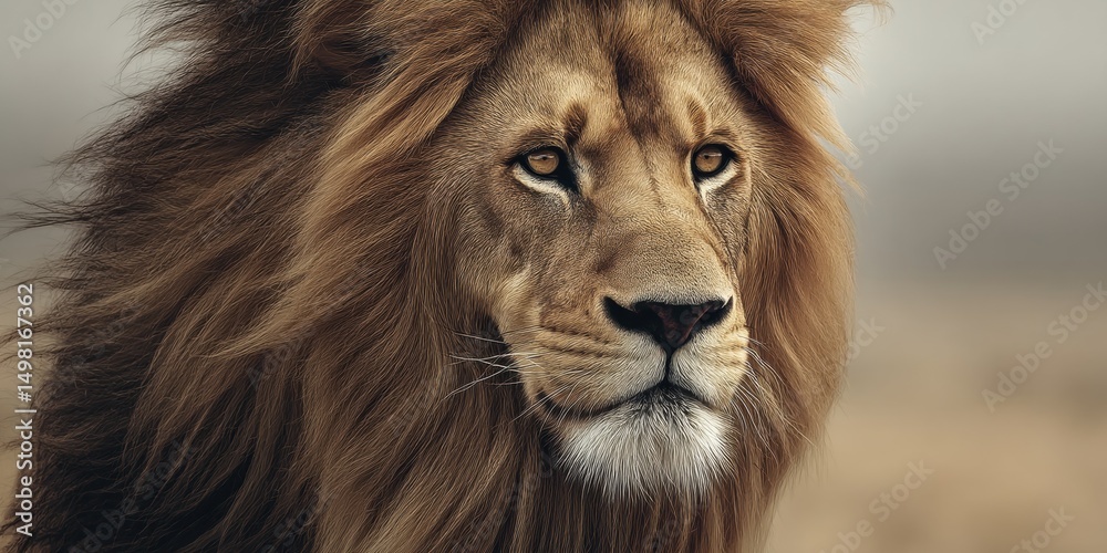 Fototapeta premium Closeup of majestic lion with intense gaze 