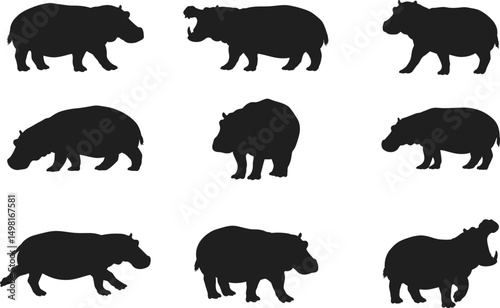 A collection of hippo silhouettes for artwork compositions