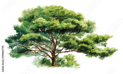 Vector illustration watercolor tree top hand drawn isolated white background for architecture layout, landscape plan, garden design, outdoor environment, natural scenery drawing.