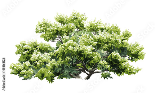 Botanical vector illustration, blooming tree watercolor top view, white background, garden element for landscape plan, spring season flowers, cutout, greenery, floral map, natural design.