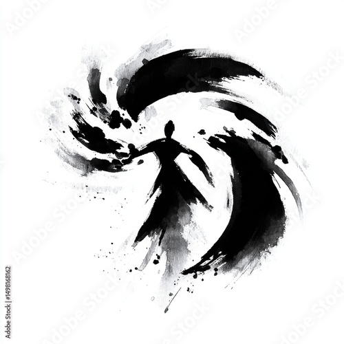 Expressive black ink dancer silhouette	