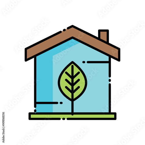 Stylized House with Leaf Design