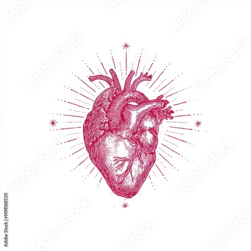 Anatomical heart in vintage engraving style	