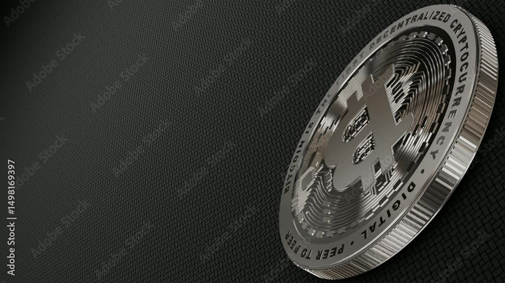 Cryptocurrency, Elegant Silver Bitcoin in Full Rotation, Money, Blockchain, Exclusive, Looped, Unique Design, Finance, Coin
