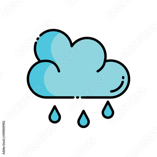 Outlined Cloud Icon with Falling Raindrops