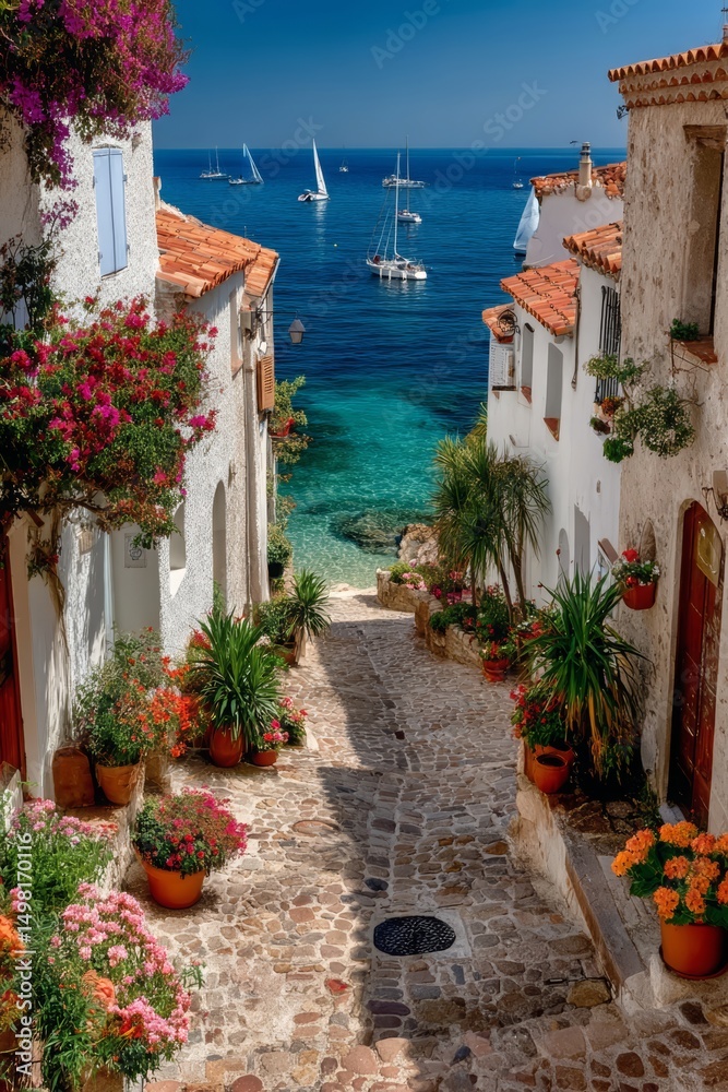 Naklejka premium Mediterranean Seaside Lemon Tree Patio