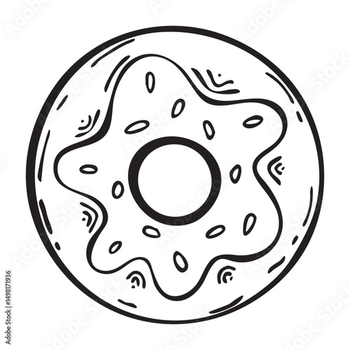 Hand drawn donut for greeting cards, posters, recipe, culinary design, restaurant menu design, cafe, kitchen, web site, print on the cloth. Isolated on white background. Doodle sketch.Line art vector.