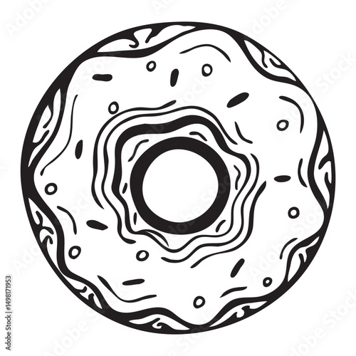 Hand drawn donut for greeting cards, posters, recipe, culinary design, restaurant menu design, cafe, kitchen, web site, print on the cloth. Isolated on white background. Doodle sketch.Line art vector.