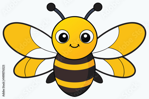 Cartoon Bee with Yellow and Black Stripes, Big Eyes, and Smiling Face