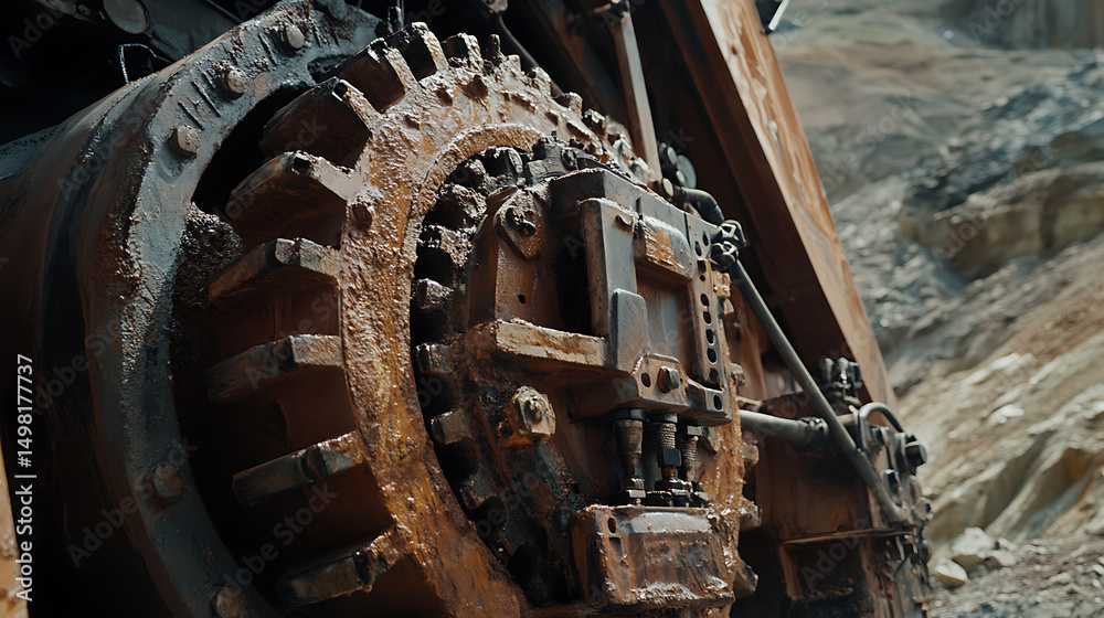 Fototapeta premium Rusty Mechanical Gear in Mining Equipment