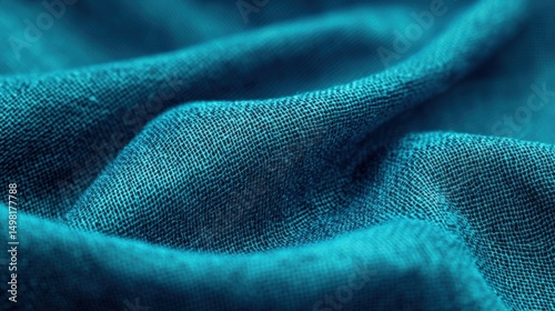 Close-up View of Soft Turquoise Fabric with Gentle Draping Texture