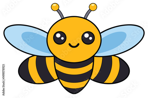 Cute Cartoon Bee Illustration with Big Eyes and Striped Body and Blue Wings