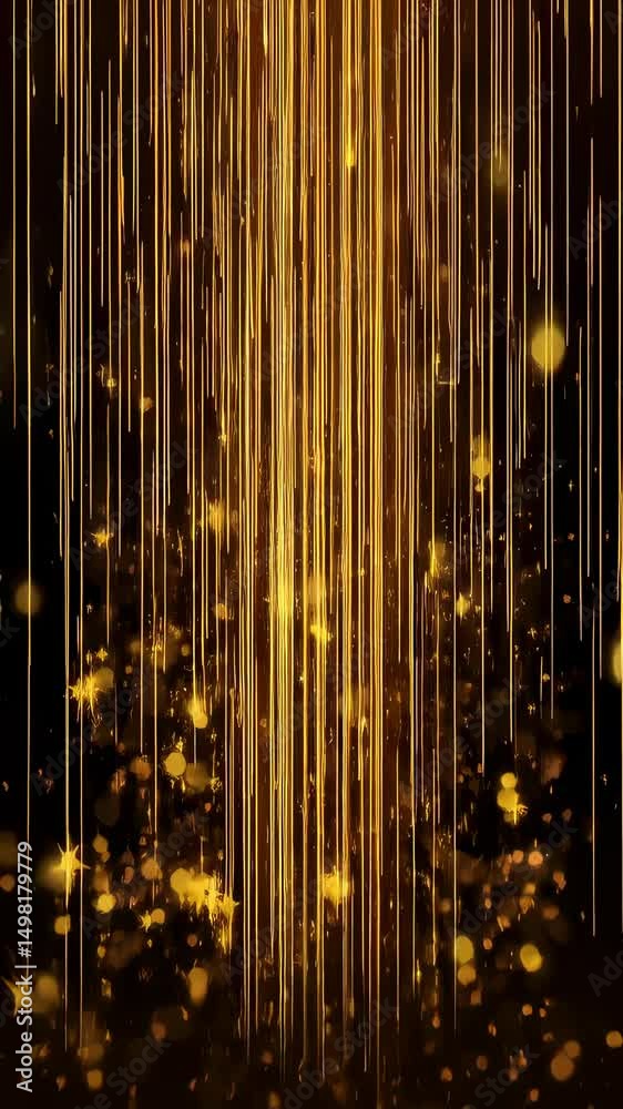 Golden Lights Streaks Falling Down in Dark Space, Shiny Particles ...