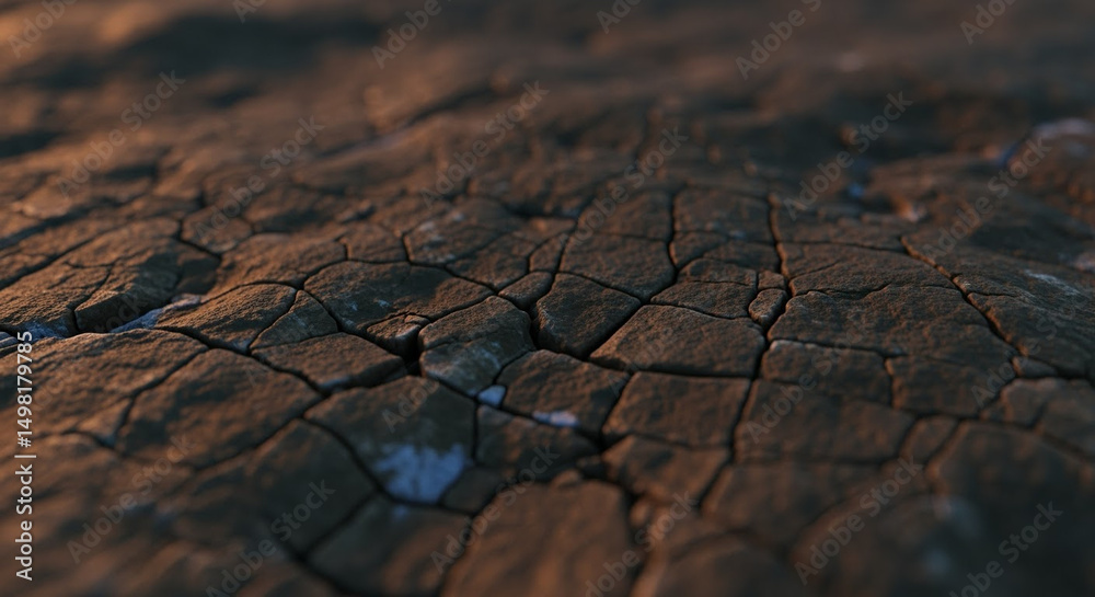 Fototapeta premium Close up view of dry cracked earth texture forming abstract pattern on the ground surface