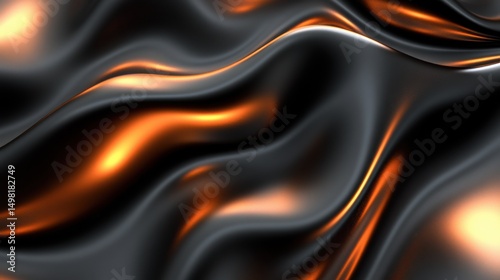 Smooth Black and Orange Waves with Shiny Reflections in Fabric