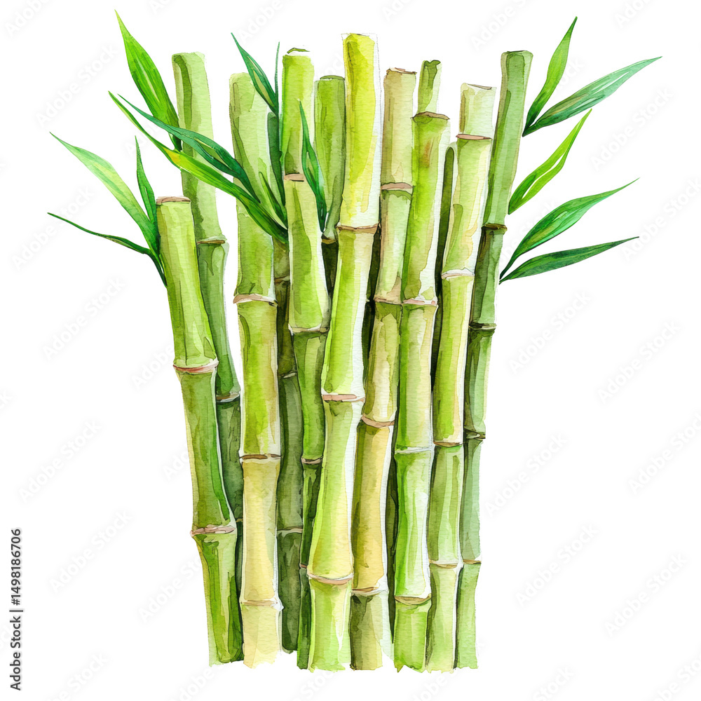 Fototapeta premium Fresh Green Bamboo Stalks with Lush Leaves in a Natural Arrangement