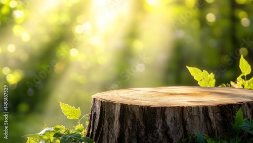 Tranquil Tree Stump in a Sunlit Forest