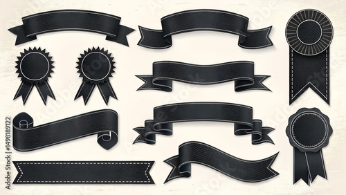 Elegant Black Ribbons and Awards Generated AI Design Elements