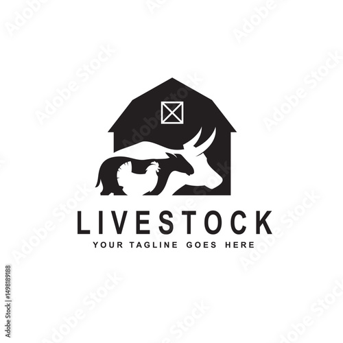 label of farm animals cow, chicken and sheep isolated on white background