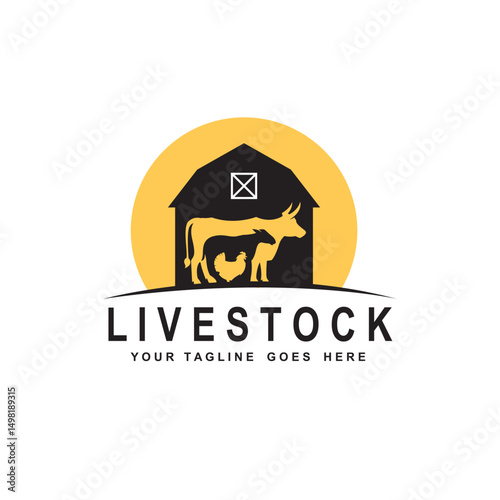 label of farm animals cow, chicken and sheep isolated on white background