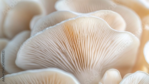 Close-up of Oyster Mushrooms: Delicate Texture and Creamy Hues
