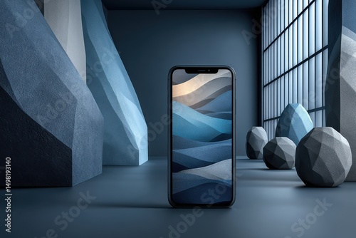 Modern smartphones displaying artistic abstract wallpapers with wavy minimalist designs