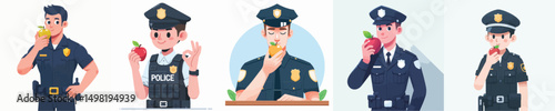 police character vector eating apple